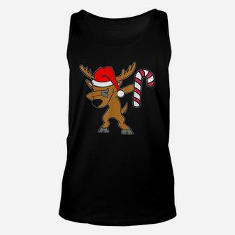 Christmas Dabbing Reindeer Candy Cane Unisex Tank Top - Seseable