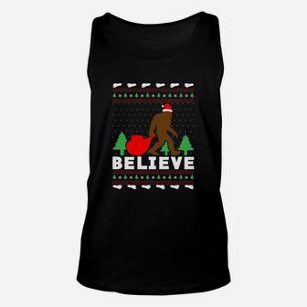 Christmas Santa Bigfoot Believe Bigfoot Ugly Christmas Unisex Tank Top - Seseable