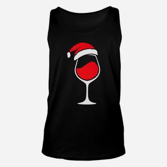 Christmas Wine Red Santa Hat Wine Glass Unisex Tank Top - Seseable