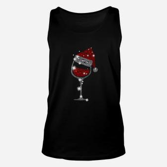 Christmas Wine Shirt Glass Of Red Wine Santa Hat Unisex Tank Top - Seseable