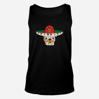 Cinco De Mayo Bulldog With Sombrero Mustache Funny Unisex Tank Top - Seseable