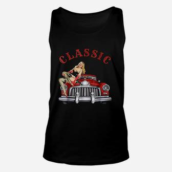 Classic Vintage Old School Car Pin Up Girl Unisex Tank Top - Seseable