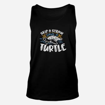 Climate Change Skip A Straw Save A Turtle Unisex Tank Top - Seseable