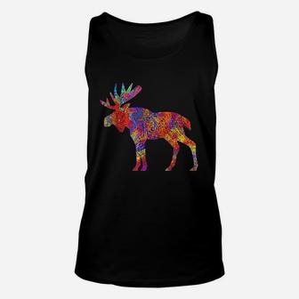 Colorful Canadian Moose Abstract Paint Wildlife Unisex Tank Top - Seseable