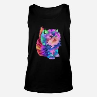 Colorful Cute Funny Rainbow Kitten Rave Cat Unisex Tank Top - Seseable