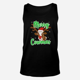 Cow Christmas Merry Cowmas Mooey Dairy Farmer Gift Unisex Tank Top - Seseable
