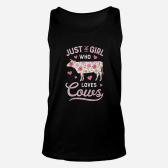 Cow Just A Girl Who Loves Cow Lovely Flower Unisex Tank Top - Seseable