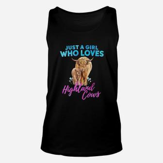 Cow Just A Girl Who Loves Highland Cows Funny Unisex Tank Top - Seseable