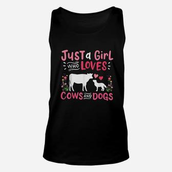 Cow Lover Gift Just A Girl Who Loves Cows And Dogs Farmer Unisex Tank Top - Seseable