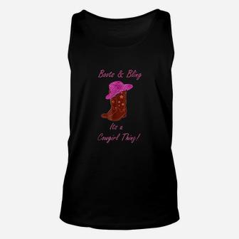 Cute Boots And Bling Its A Cowgirl Thing Rodeo Hat Unisex Tank Top - Seseable