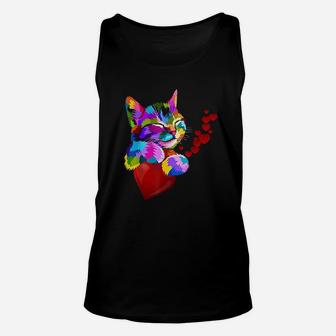 Cute Cat Colorful Funny Valentines Day Hearts Kids Gift Unisex Tank Top - Seseable