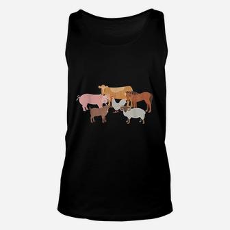 Cute Farm Animals Cow Pig Chicken Horse Sheep And Goat Unisex Tank Top - Seseable