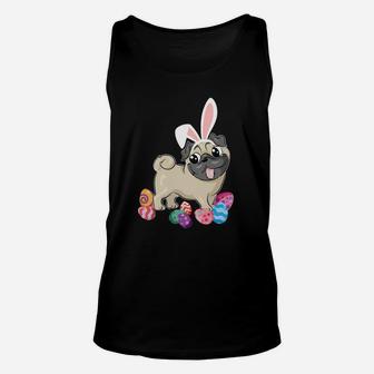 Cute Pug Dog With Bunny Hat Easter Eggs Happy Unisex Tank Top - Seseable
