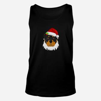 Cute Rottweiler With Santa Hat And Beard Christmas Gifts Ts Unisex Tank Top - Seseable