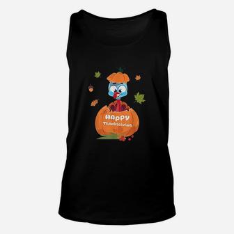 Cute Turkey Pilgrim In Pumpkin Thanksgiving Unisex Tank Top - Seseable