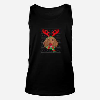 Dachshund Funny Dog Reindeer Christmas Gif Unisex Tank Top - Seseable