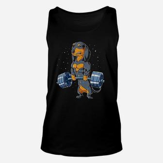 Dachshund Weightlifting Funny Deadlift Men Fitness Gym Unisex Tank Top - Seseable