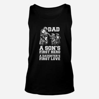 Dad A Sons First Hero A Daughters First Love Motocross Unisex Tank Top - Seseable