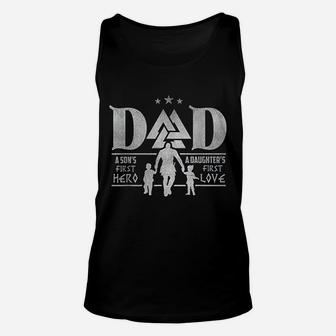 Dad A Sons First Hero A Daughters First Love Unisex Tank Top - Seseable