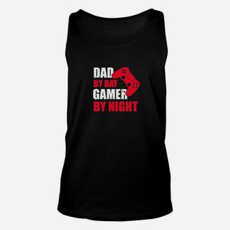 Dad By Day Gamer By Night Funny Gaming Dad Father Gift Fathers Day Unisex Tank Top - Seseable