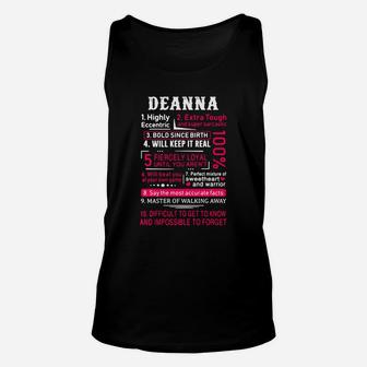 Deanna Highly Eccentric Extra Tough And Super Sarcastic Bold Since Birth Unisex Tank Top - Seseable