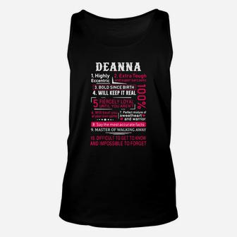 Deanna Highly Eccentric Extra Tough And Super Sarcastic Bold Since Birth Unisex Tank Top | Seseable UK