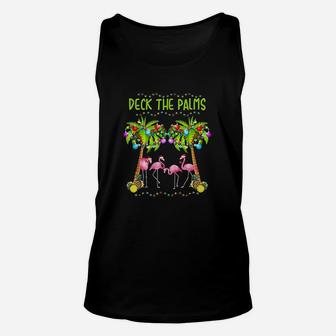 Deck The Palms Merry Flamingo Christmas Funny Unisex Tank Top - Seseable