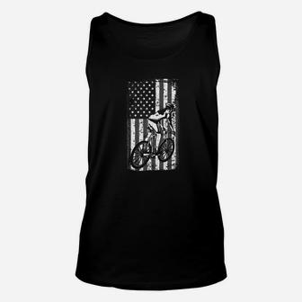 Distressed American Flag Bicycle Rider Cyclist Dad Gift Premium Unisex Tank Top - Seseable