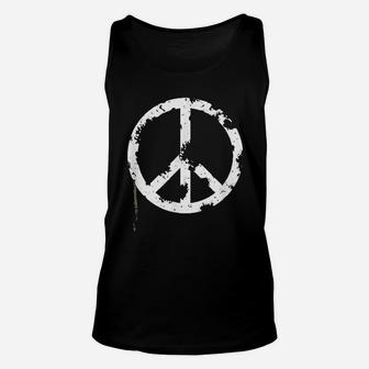 Distressed Hippie Peace Sign White Vintage Hippy Unisex Tank Top - Seseable