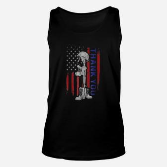 Distressed Memorial Day Flag Military Boots Unisex Tank Top - Seseable