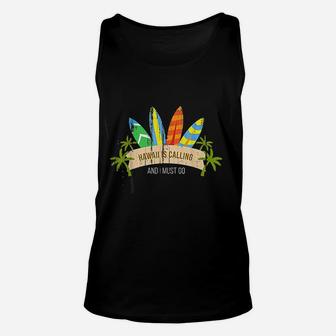 Distressed Retro Hawaii Is Calling And I Must Go Gift Unisex Tank Top - Seseable