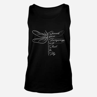 Dragonfly Inspirational Motivational Quote Fly Away Unisex Tank Top - Seseable