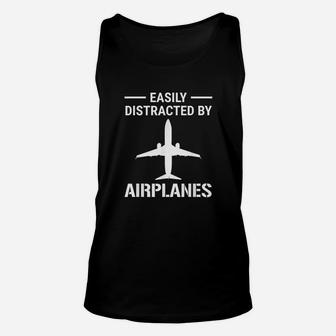 Easily Distracted By Airplanes Funny Pilot Aviation Unisex Tank Top | Seseable UK