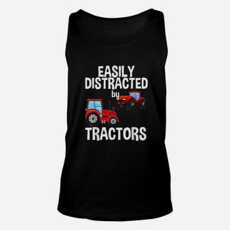 Easily Distracted By Tractors Farmer Red Tractor Unisex Tank Top - Seseable