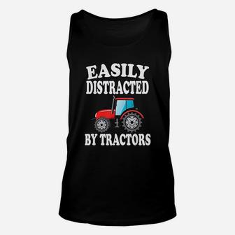 Easily Distracted By Tractors Farming Funny Unisex Tank Top - Seseable
