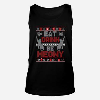 Eat Drink Be Meowy Cat Christmas Unisex Tank Top - Seseable