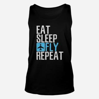 Eat Sleep Fly Repeat Funny Aviation Pilot Gifts Unisex Tank Top | Seseable UK