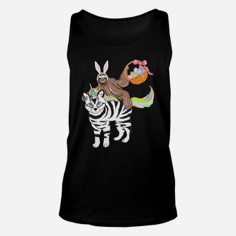 Egg Basket Easter Sloth Riding A Zebra Cat Unicorn Unisex Tank Top - Seseable