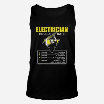 Electrician Hourly Rate Funny Electrician Lineman Gift Unisex Tank Top - Seseable