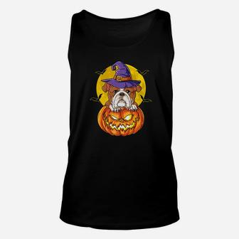 English Bulldog Witch Pumpkin Halloween Kids Women Unisex Tank Top - Seseable