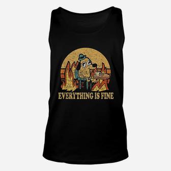 Everything Is Fine Dog Drinking Coffee Burning Meme Unisex Tank Top | Seseable CA