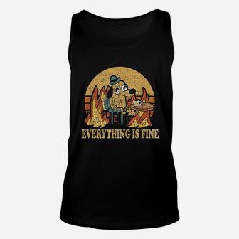 Everything Is Fine Dog Drinking Coffee Burning Meme Unisex Tank Top - Seseable