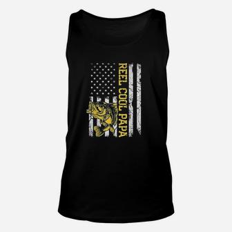 Father Day Fishing Reel Cool Papa American Flag Unisex Tank Top - Seseable
