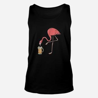 Flamingo Drinking Beer Funny Pink Flamingo Unisex Tank Top - Seseable