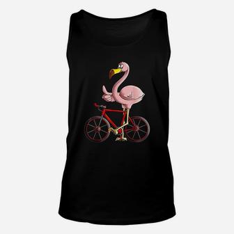 Flamingo Riding A Bicycle Cool Bikers Funny Bike Bird Unisex Tank Top - Seseable