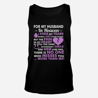 For My Husband In Heaven Miss You More Than Me Tshirt Unisex Tank Top - Seseable
