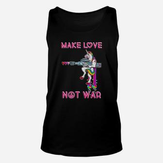 Friedensbotschaft Unisex TankTop Unisex, Make Love Not War, Einhorn & Gewehr Design - Seseable