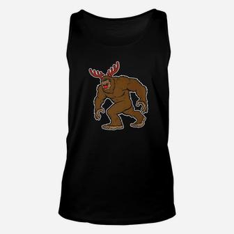 Funny Bigfoot Christmas Sasquatch Reindeer Tee Unisex Tank Top - Seseable