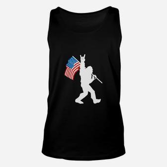Funny Bigfoot Rock And Roll Usa Flag For Sasquatch Believers Unisex Tank Top - Seseable
