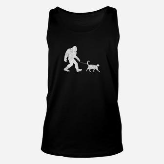 Funny Bigfoot Walking A Cat Sasquatch Yeti Cat Gift Unisex Tank Top - Seseable